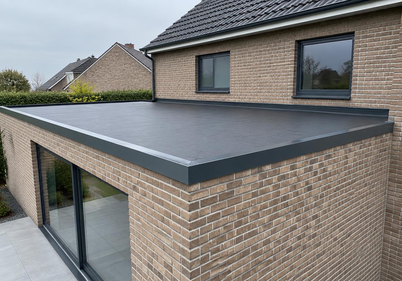 Illustratief beeld: verzorgd plat dak met EPDM op een uitbouw